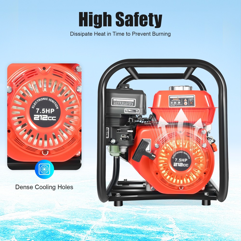 2" 7.5HP Gasoline Engine Water Pump Gas Powered Transfer Pump 4-Stroke 212cc