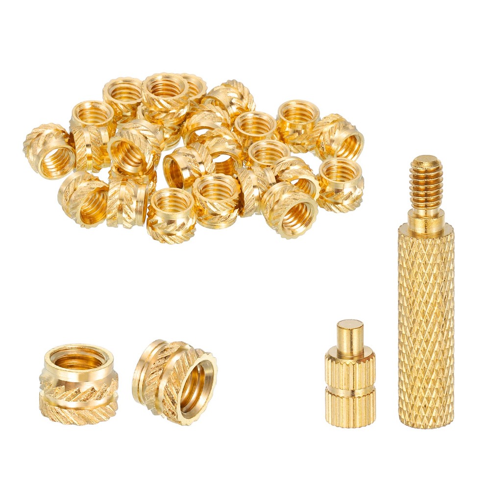 50 Pcs M4 x 5.5mm H x 6mm OD Threaded Inserts with Iron Tip Press Tool