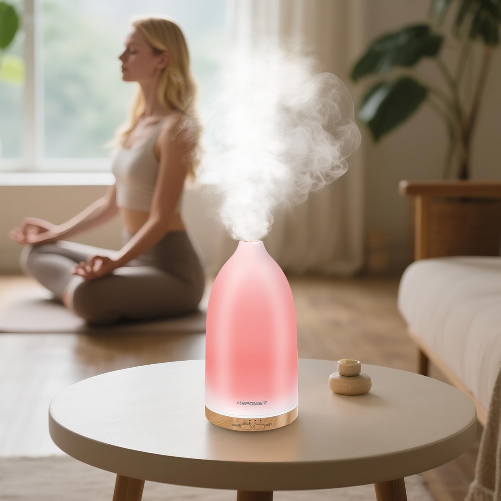 URPOWER Essential Oil Diffuser with 7 LED Color 100mL/Compact, Smooth White