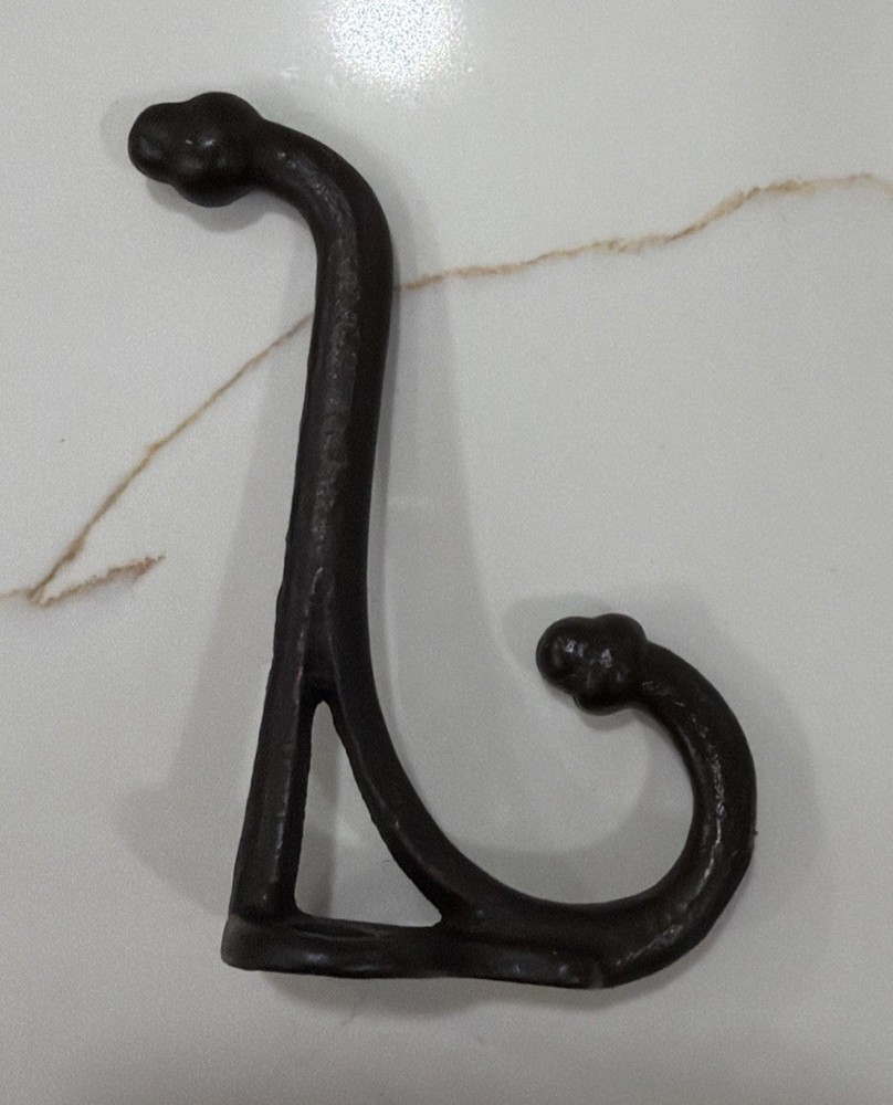 Single Cast Iron Double Hook Acorn Tips Coat Hat Salvaged Hardware 3”