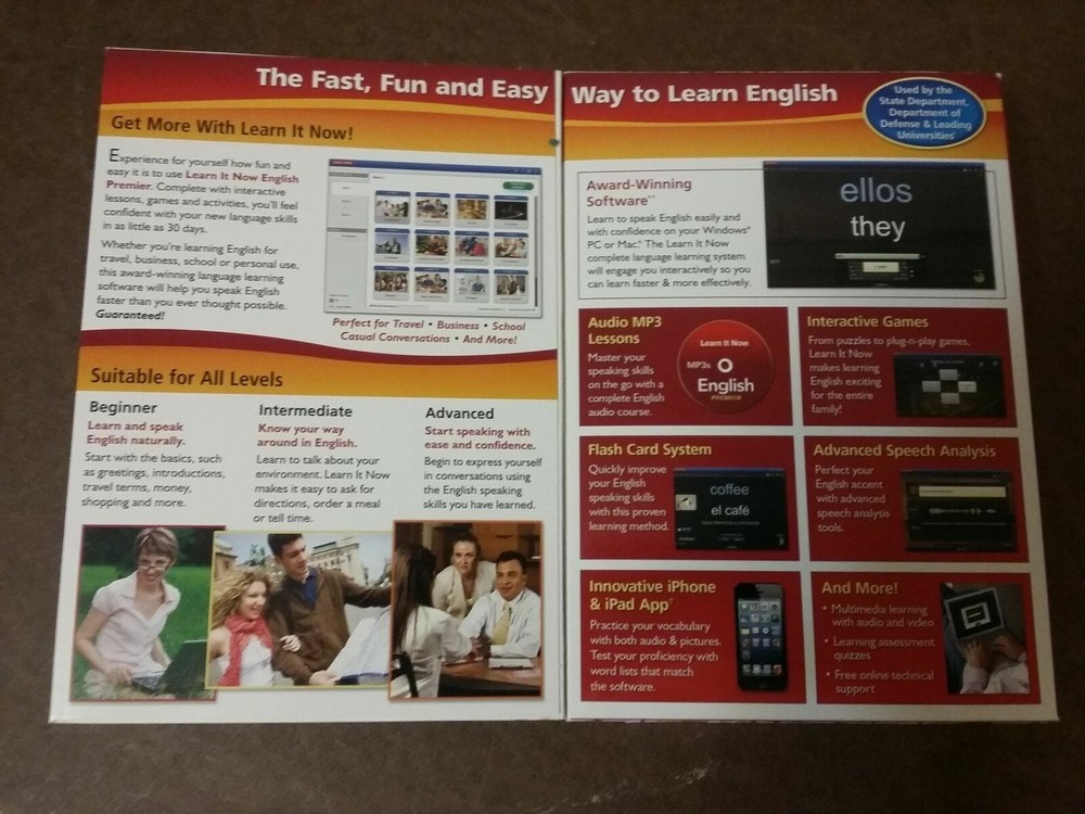 Learn it Now ENGLISH Premier for computer (windows or mac), mp3, iPhone/iPad App
