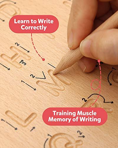 Wooden Letters Practicing Board, Double-Sided Alphabet Tracing Tool Learning