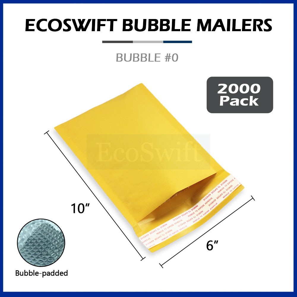 2000 #0 6x10 ECOSWIFT KRAFT BUBBLE MAILERS PADDED ENVELOPE 6x10