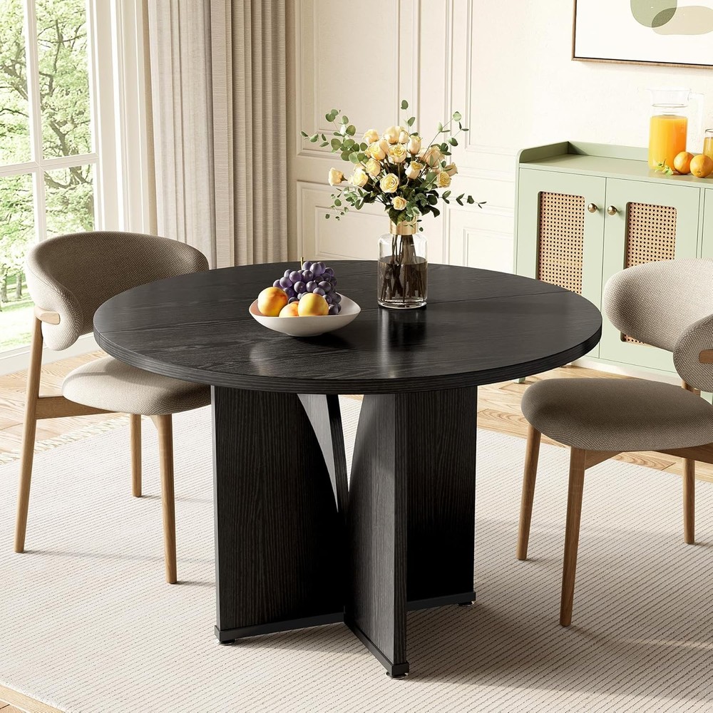 39-Inch Round Dining Table 4 Rustic Kitchen Table W/ X-Shaped Stable Pedestal