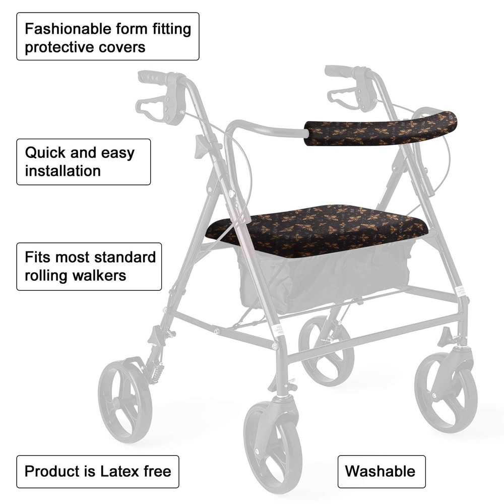 Unisex Rollator Walker Seat and Backrest Rollbar Covers Medium, Black Bee