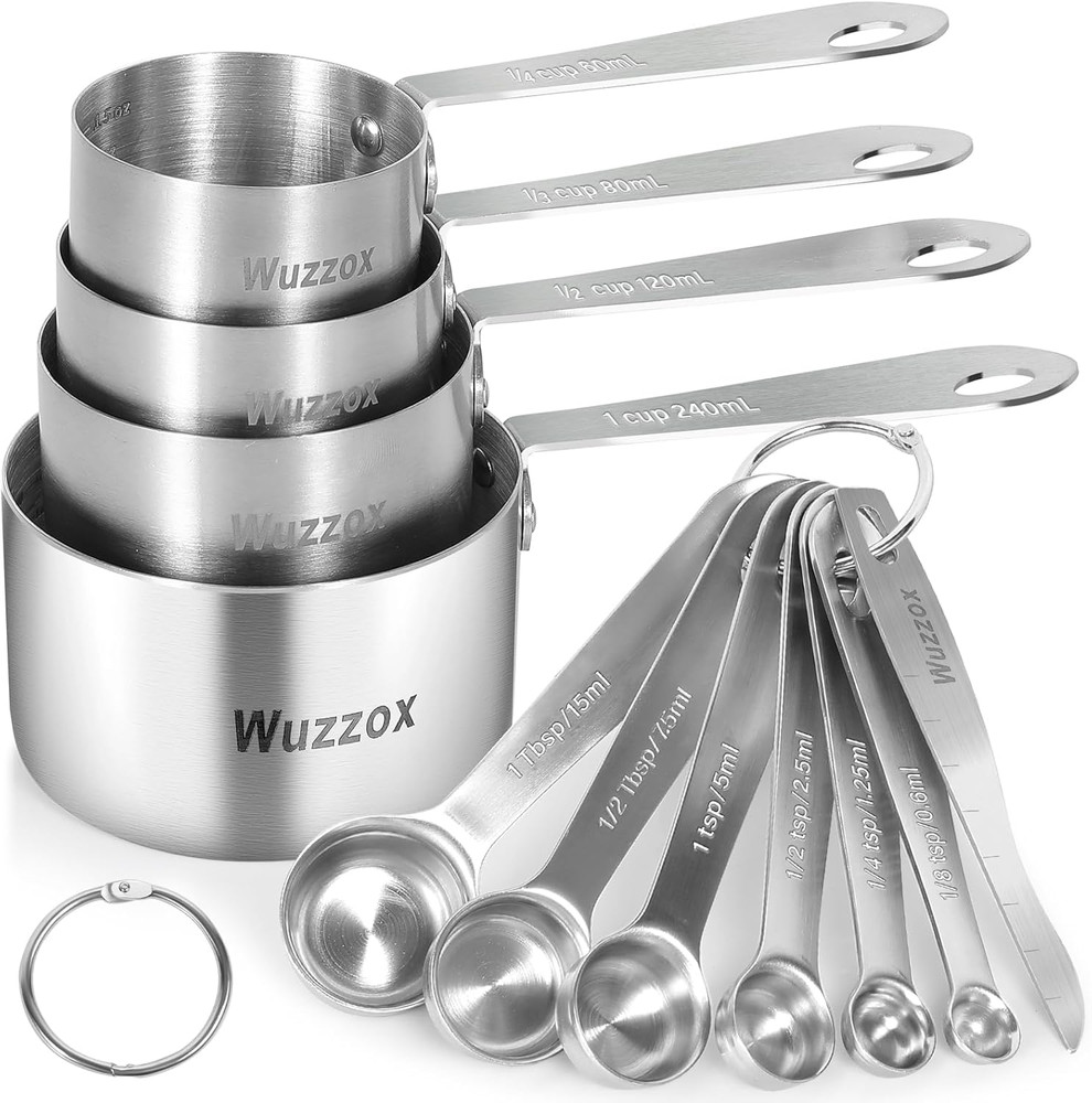 Measuring Cups and Spoons Set of 11, Stackable Metal Kitchen Tools