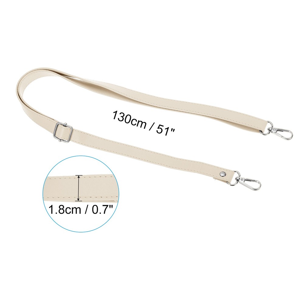 51 Inch Adjustable Leather Purse Strap with Silver Hardware, Beige