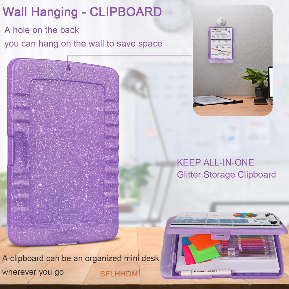 Glitter Clipboard with Storage,Storage Pen Pale Purple