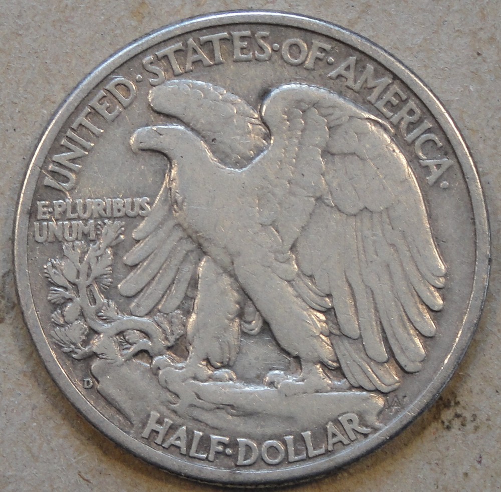 1938-D Walking Liberty Half Dollar Nearly VF