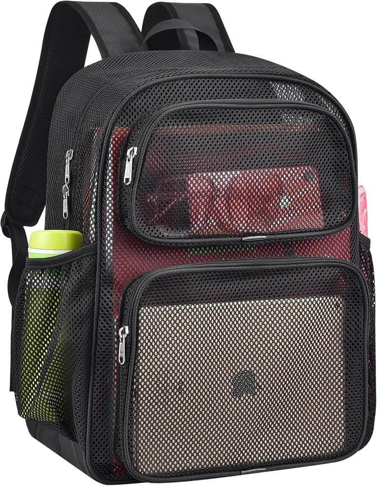 MAY TREE Mesh Backpack Heavy Duty Big Bag Large Capacity for Black
