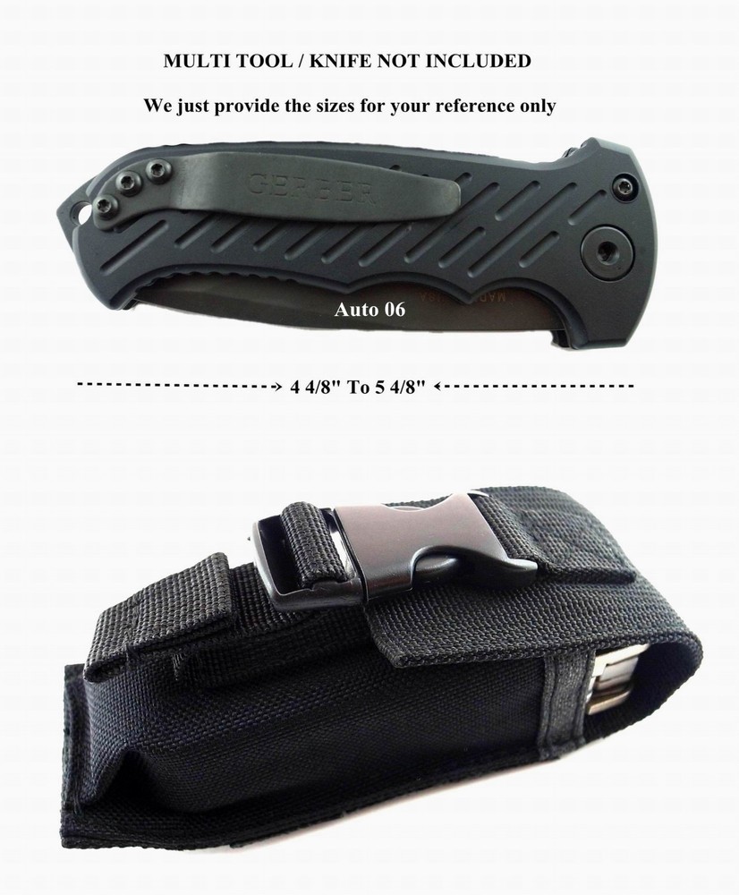 2 BLK Nylon Pouch/ Sheath For Gerber 600 Multi Tool, 5" Folding Knife Flashlight