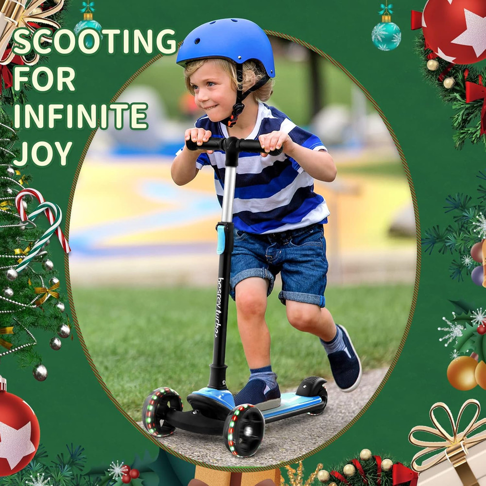3 Wheel Kids Kick Scooter Ages 3-10 Folding Adjustable LED Wheels Deck
