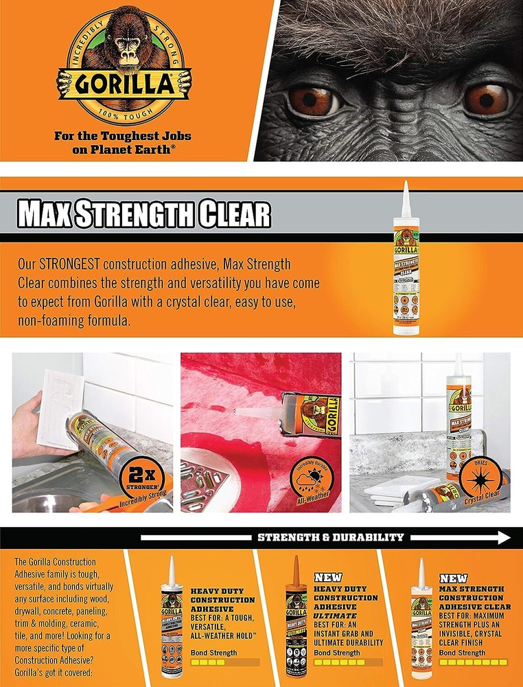 Gorilla Glue Max Strength Clear Construction Adhesive (8212302)