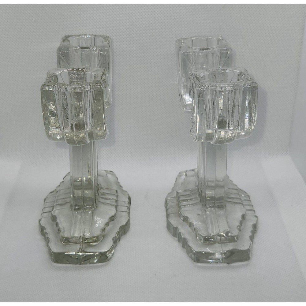 Depression Glass Candlestick Pair: Queen Mary