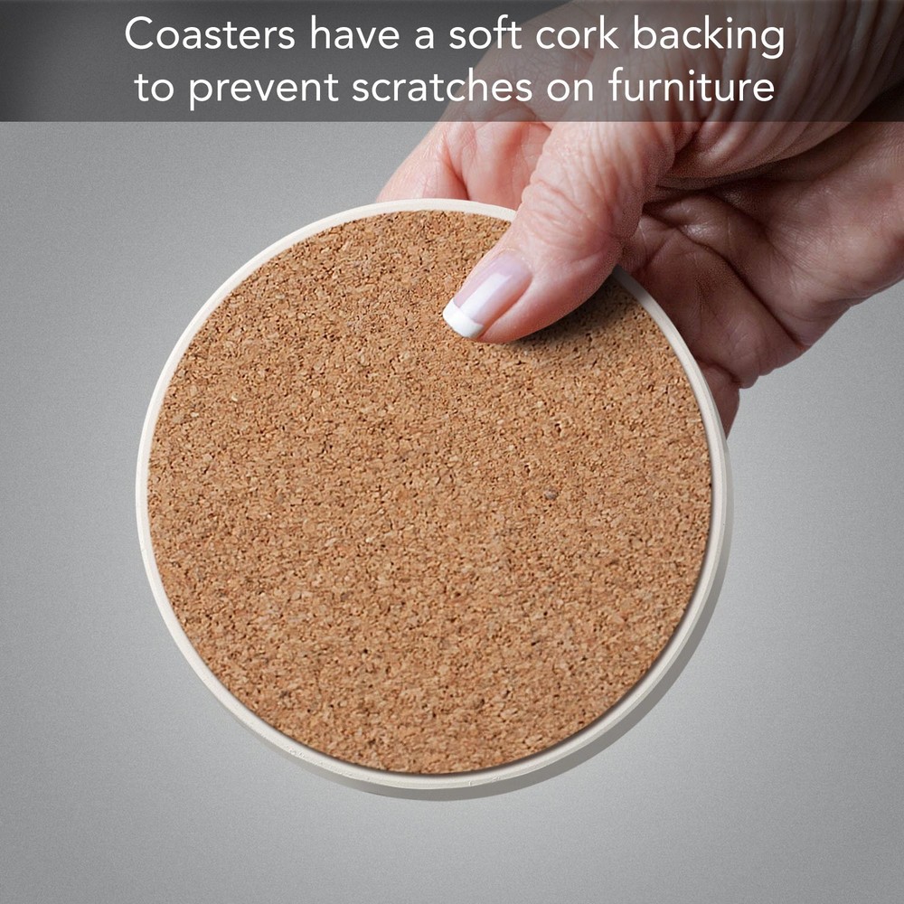 Vintage Flock 4 Pack Round Absorbent Stone Coasters with Protective Cork Backing
