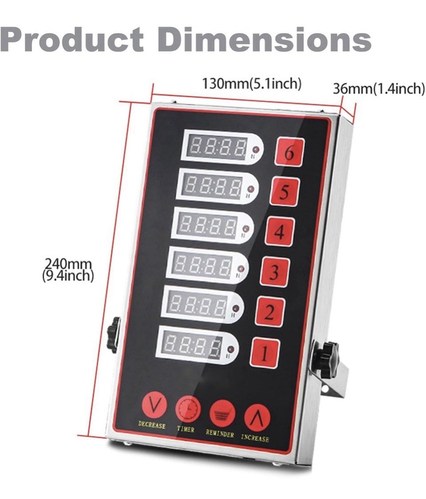 Commercial Kitchen Timer with 6 Channels, Professional LED Digital Timer for ...