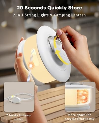 Camping String Lights – 4 in 1 Upgraded RGB Retractable Camping Lights White