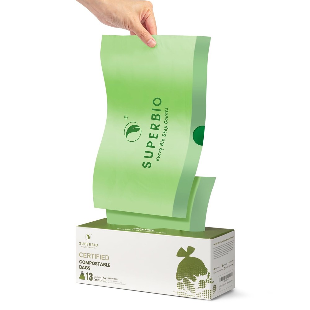 13 Gallon Compostable Drawstring Kitchen Waste Bag, 49.2 Liter, 30 Count,1 Mi...