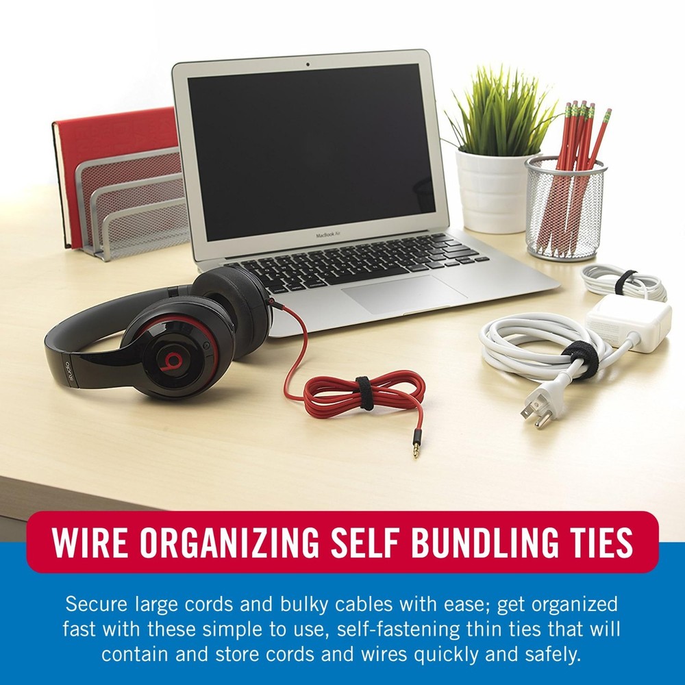 Cable Ties 25 Pc Reusable 8"x1/2" Wire Office Organization Bundle Straps.