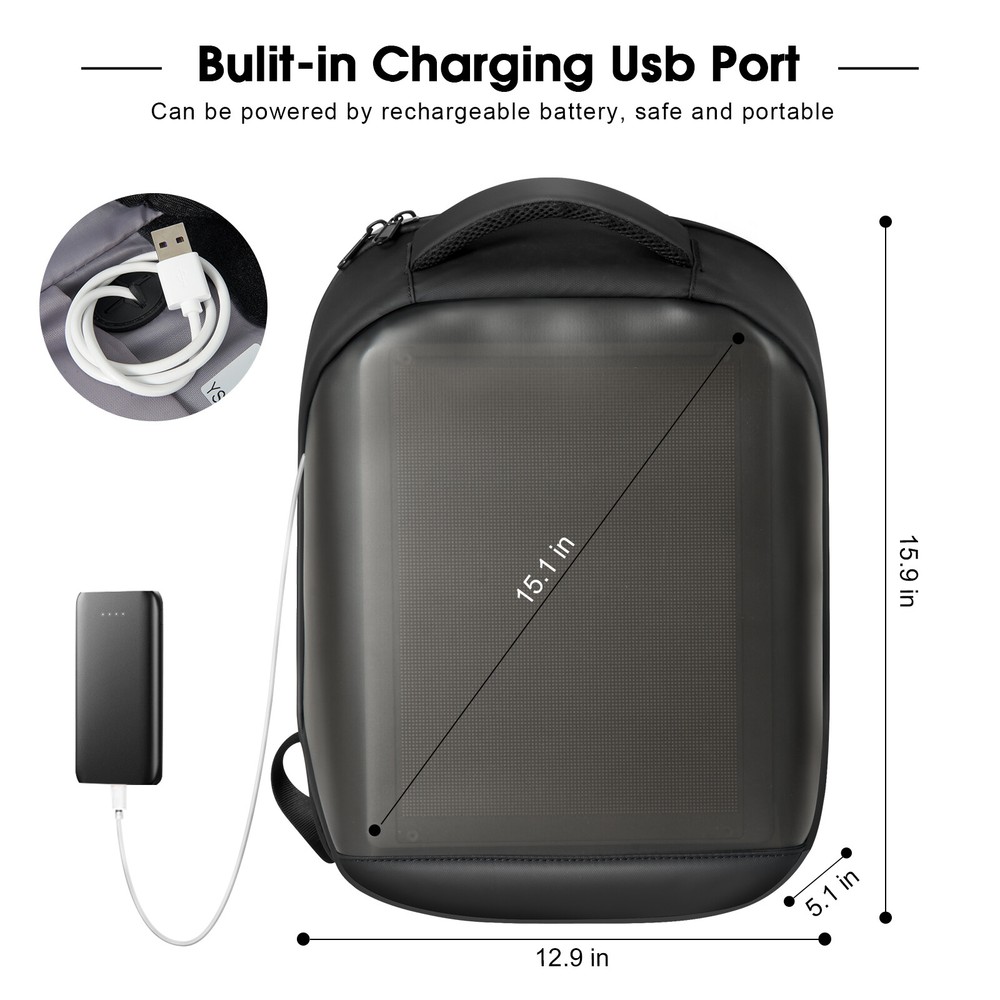LED Backpack w/Full-color screen Laptop Bag DIY programming Backpack Waterproof