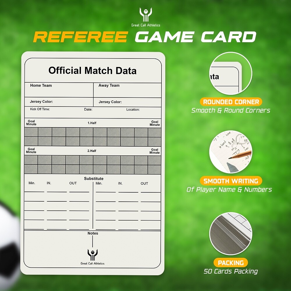 Soccer Referee Game Cards Pro 50 Pack Double Sided Thick Print Match Data Set