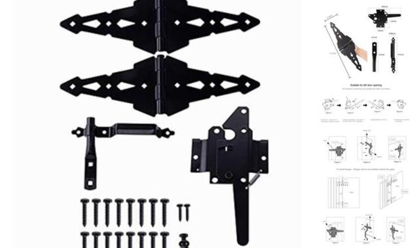 Wood Gate Hardware Set - Heavy Duty 8" Decorative Strap Hinges and Spring