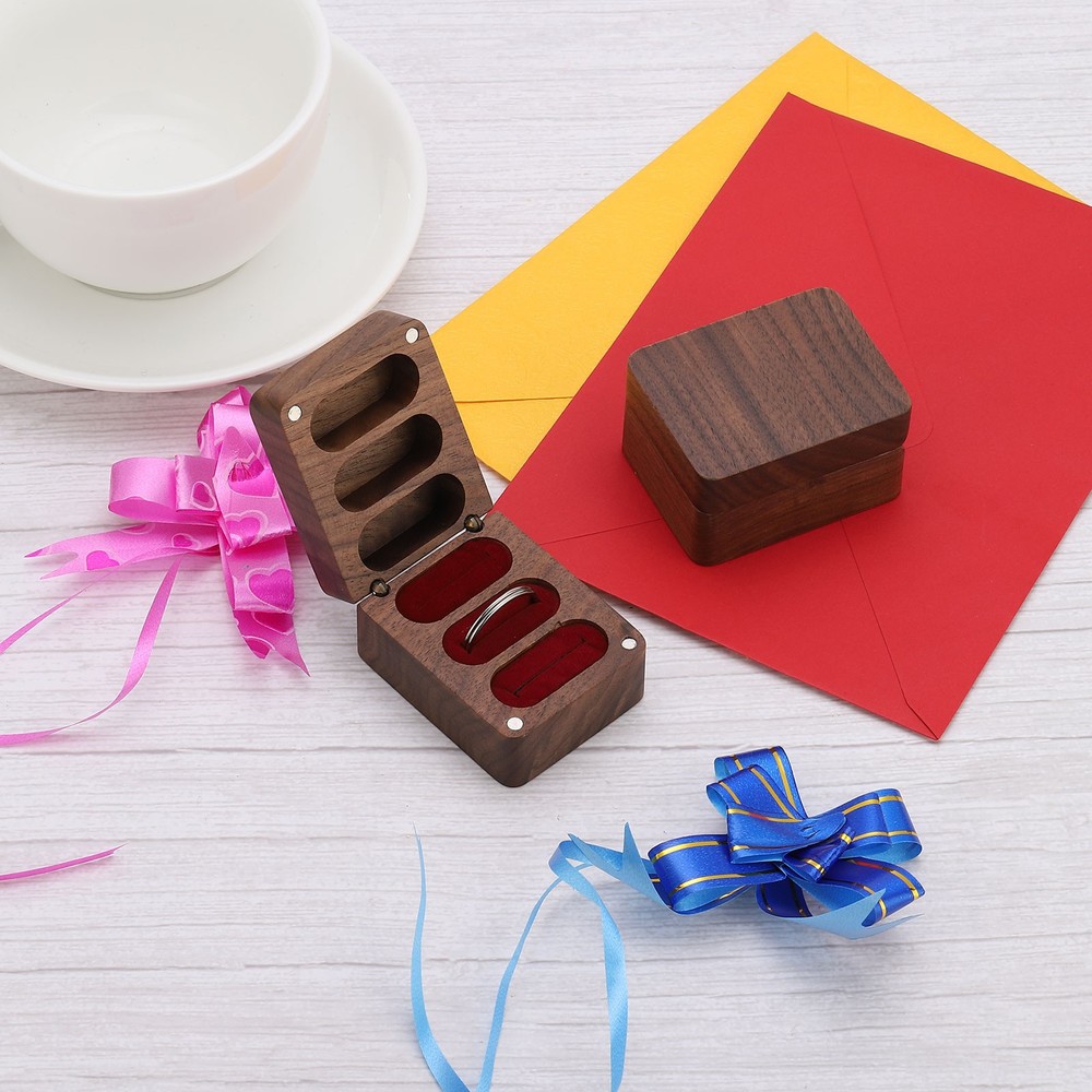 Ring Box, Wooden Ring Box with 3 Slot, Red