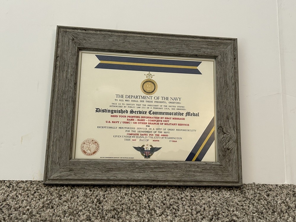 NAVY DISTINGUISHED SERVICE COMMEMORATIVE MEDAL CERTIFICATE ~ CUSTOM PRINTING T-1
