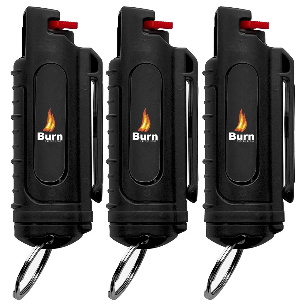 3 PACK BURN Pepper Spray 0.5oz Self Defense Security Keychain Case Black Molded