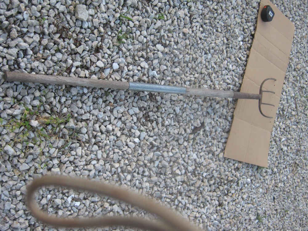 Fork Rake Head 4 Thines Rusty Wood handle Original Vintage Primitive 62" long