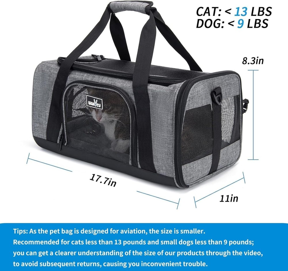 Compact TSA Approved Cat Carrier - Lightweight & Waterproof with Safety Features