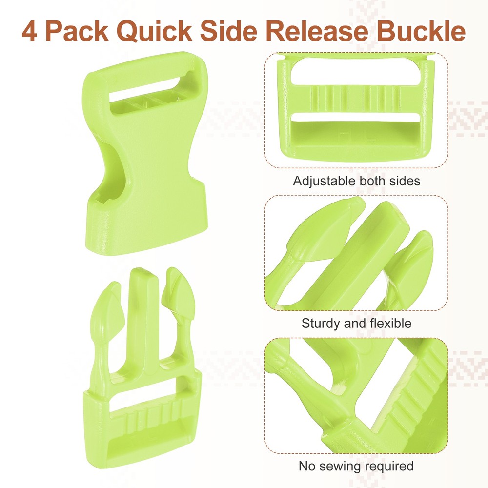 4 Pack Quick Side Release Buckle, 1" Plastic Buckle Clip, Light Green