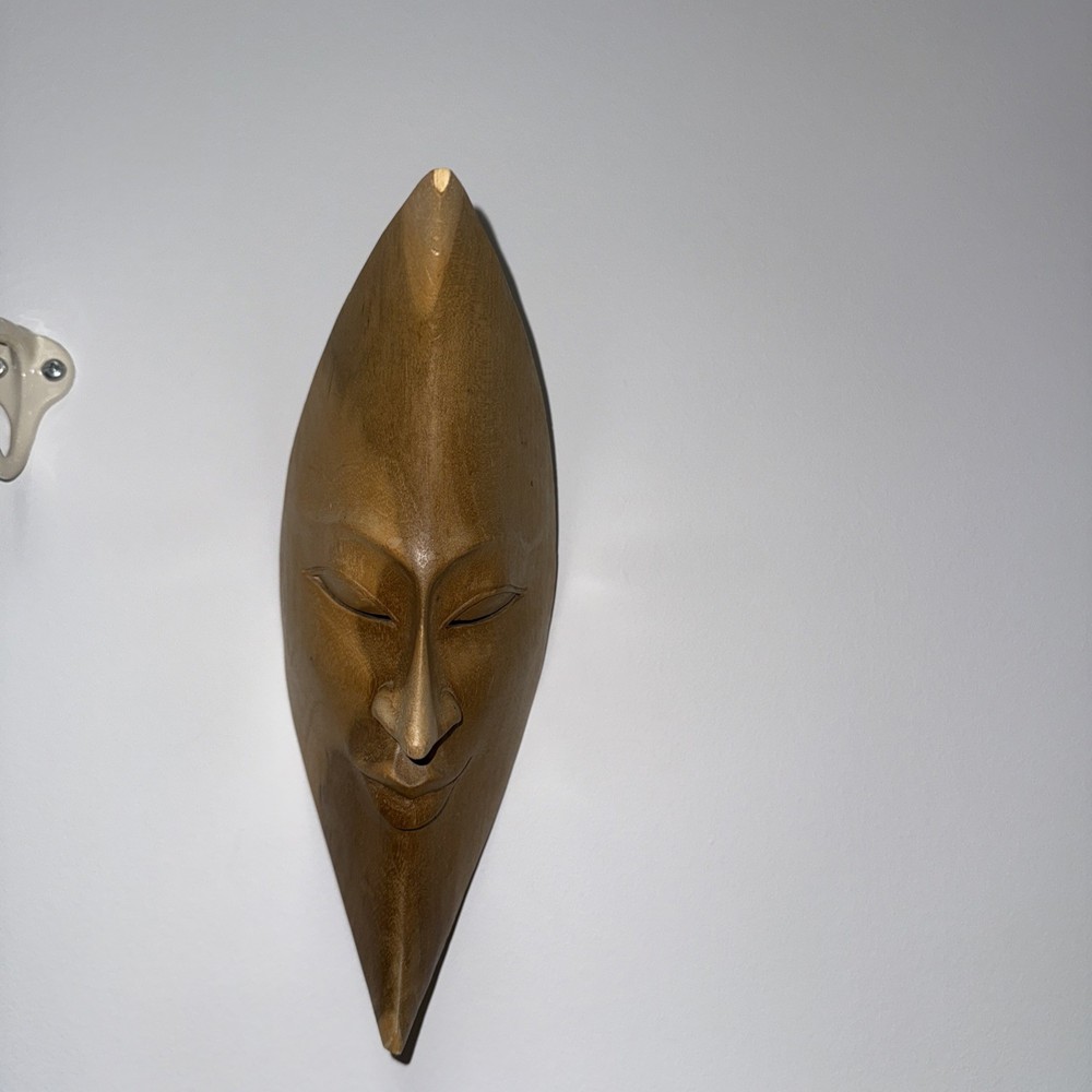Hand Carved Wooden Moon Face 10”