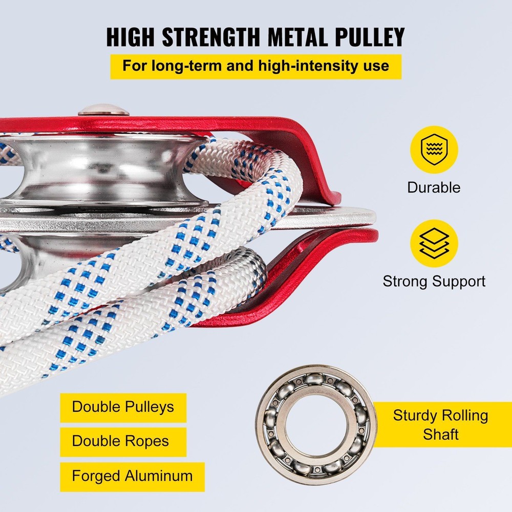 2-Sheave Rigging Pulley Set 7700lb 12mmx200ft Polyester Rope