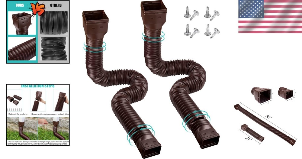 2 Pack Flexible Gutter Downspout Extensions 21" to 58" for Foundation Protection