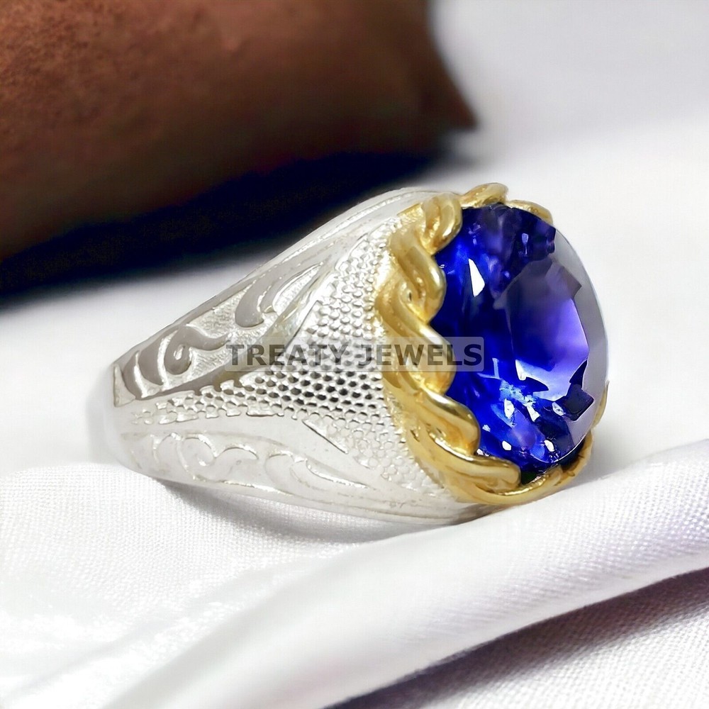 Tanzanite Oval Cut Gemstone With 14K Solid White Gold Ring For Men's #A73