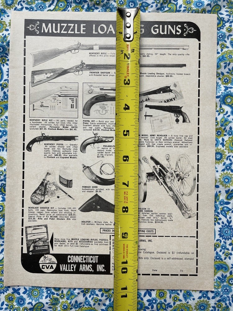 Vintage 1973 Connecticut Valley Arms Muzzle Loading Guns Print Ad