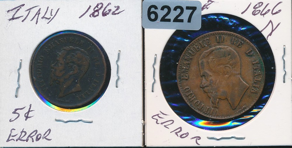 ITALY - 1862 5 CENT & 1866 10 CENT ERRORS PAIR - #6227