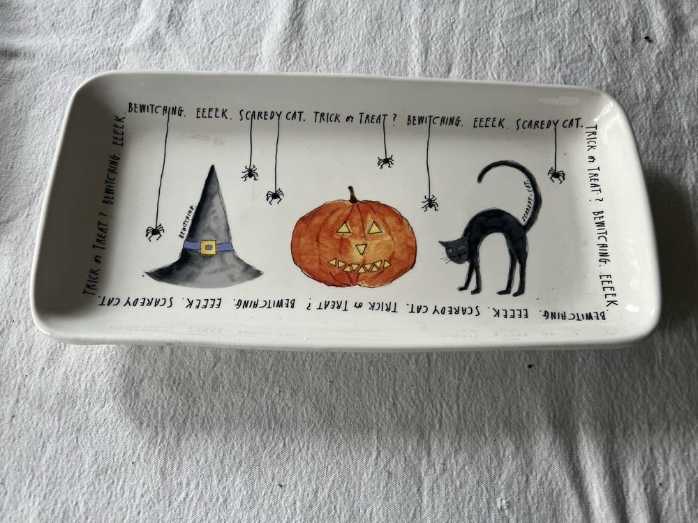 Rae Dunn Magenta Ceramic Rectangular Whimsical Halloween Platter Dish