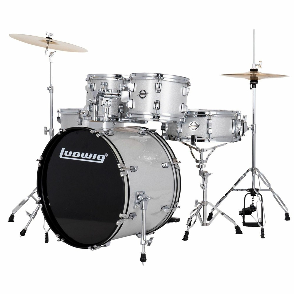 Ludwig LC190 Accent Fuse 5-Piece Complete Drum Set, Silver Sparkle