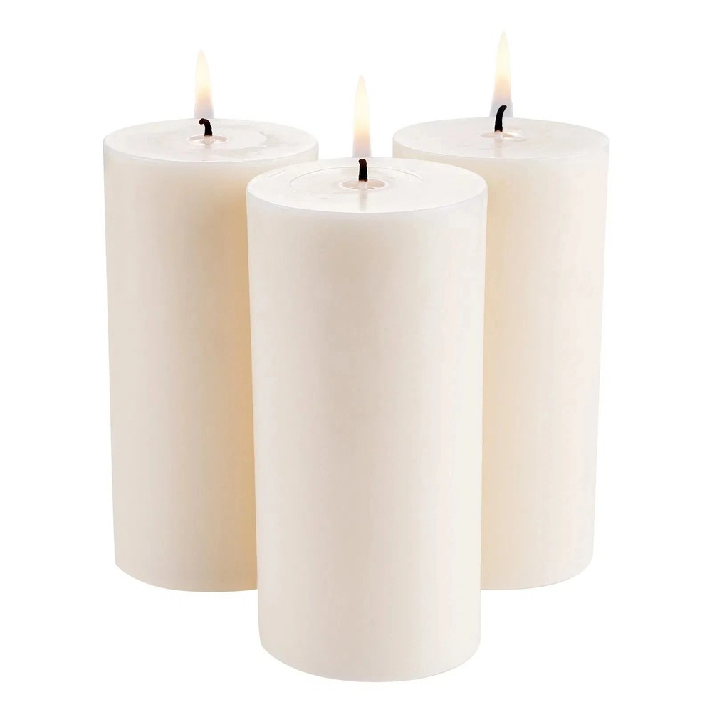 3 Pack White Unscented Pillar Candles, 65 Hours Long Burning Pillar Candle