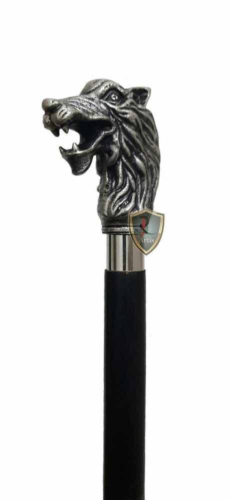 Nautical Solid Dragon Wolf Head Design Handle Wooden Style Walking Stick Cane