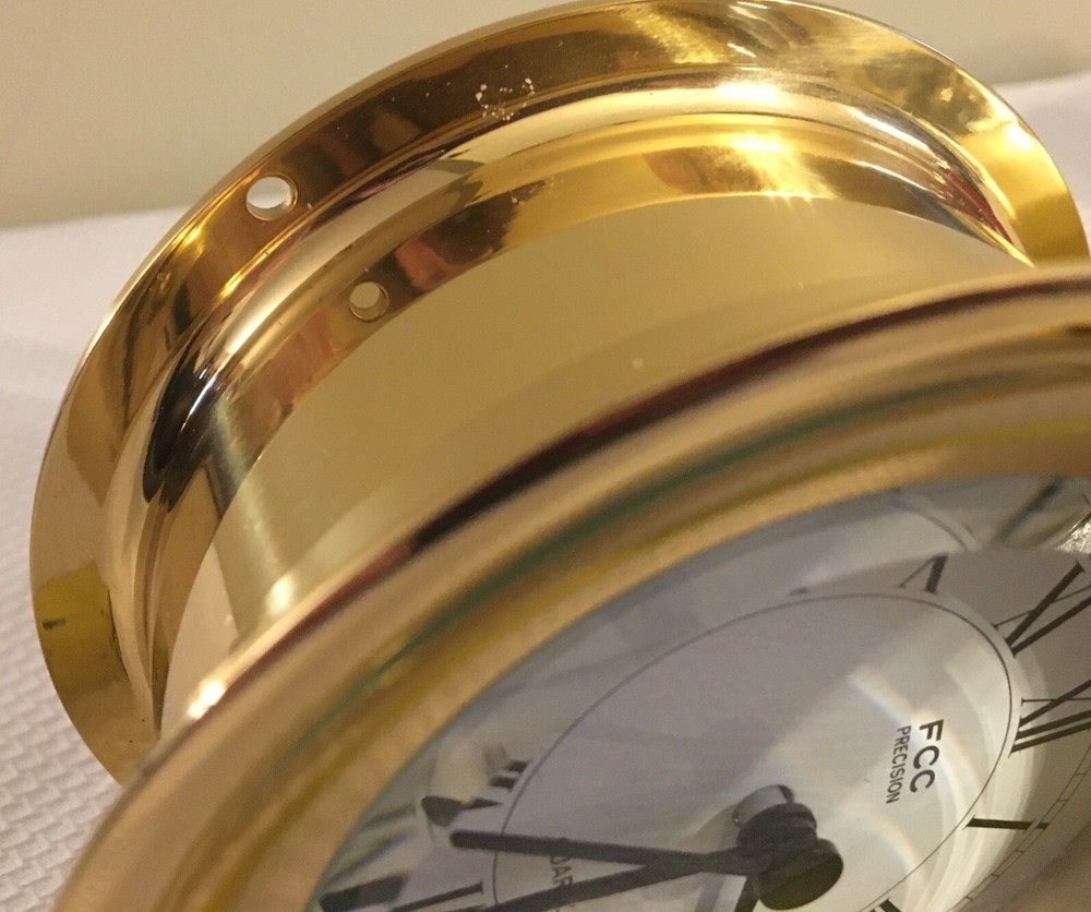 Vintage FCC Precision Quartz Brass Clock ~4.5" Diameter