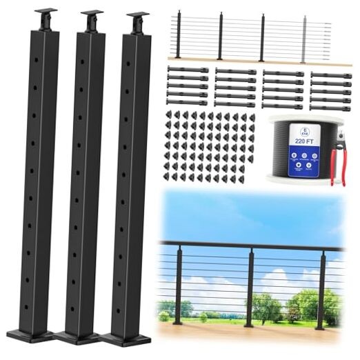 10-15ft Complete Set Cable Railing Post Kit, 3Pack 36" 10-15FT Level Post Kit
