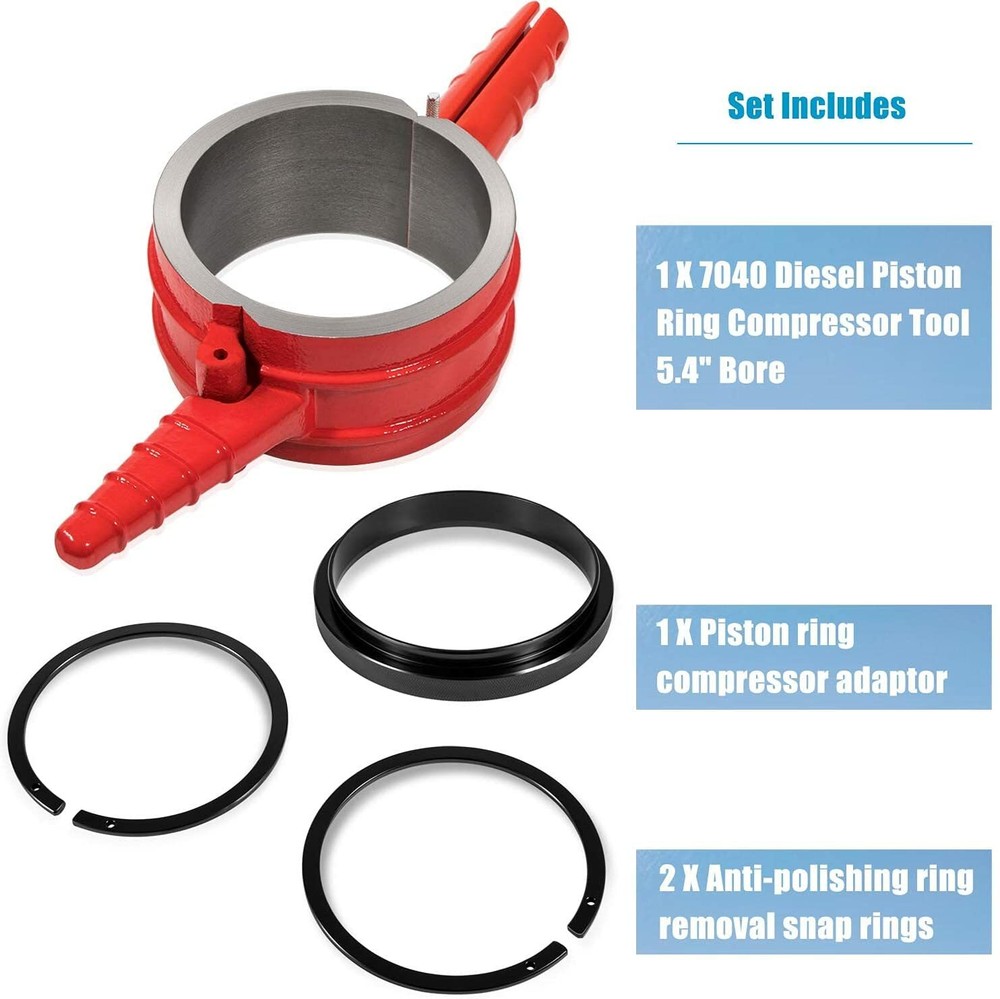 7040 Piston Ring Compressor Tool, Adapter & Anti-Polishing Ring For Cummins ISX