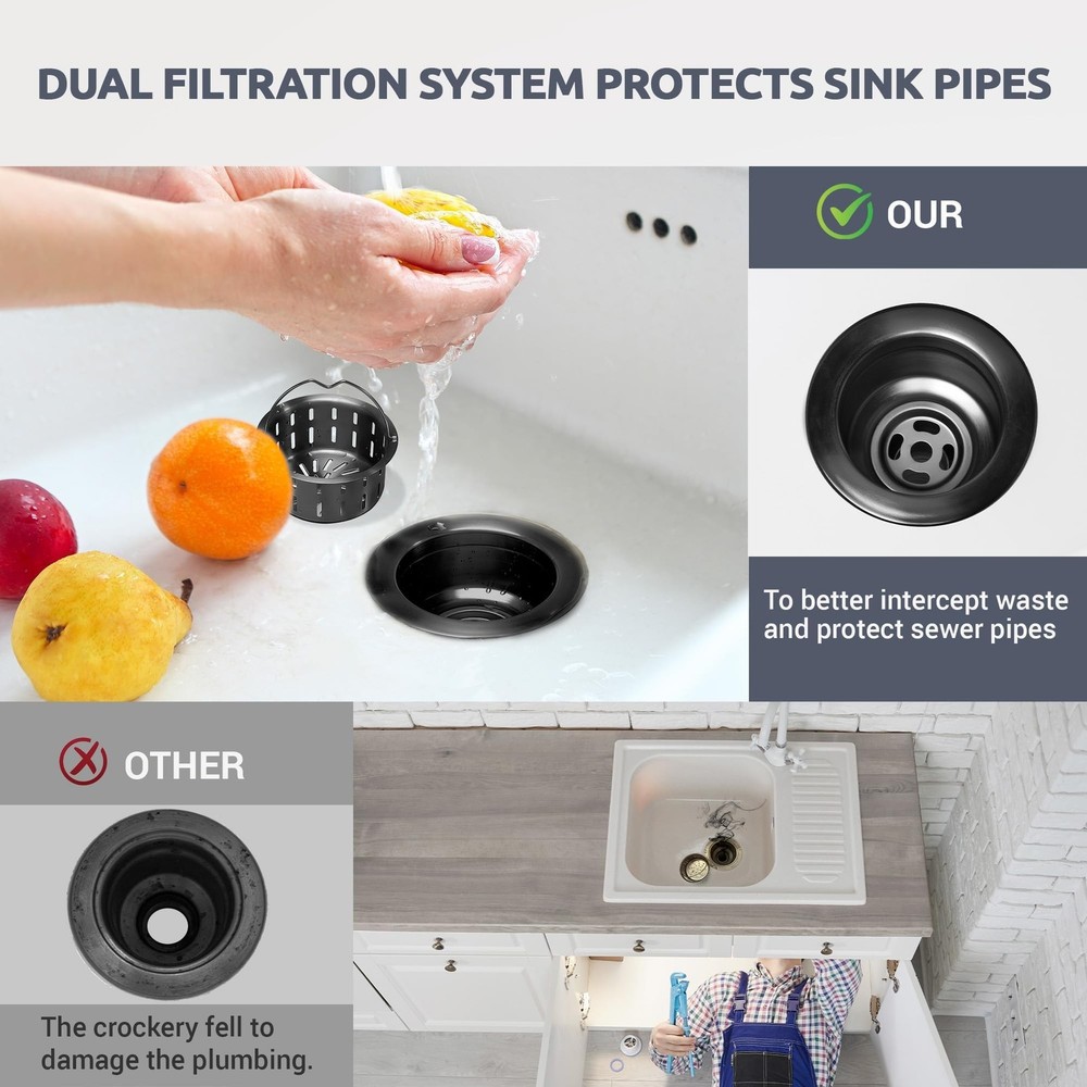 BOTEMY Kitchen Sink Drain Assembly with Removable Deep Basket Strainer, Anti-...