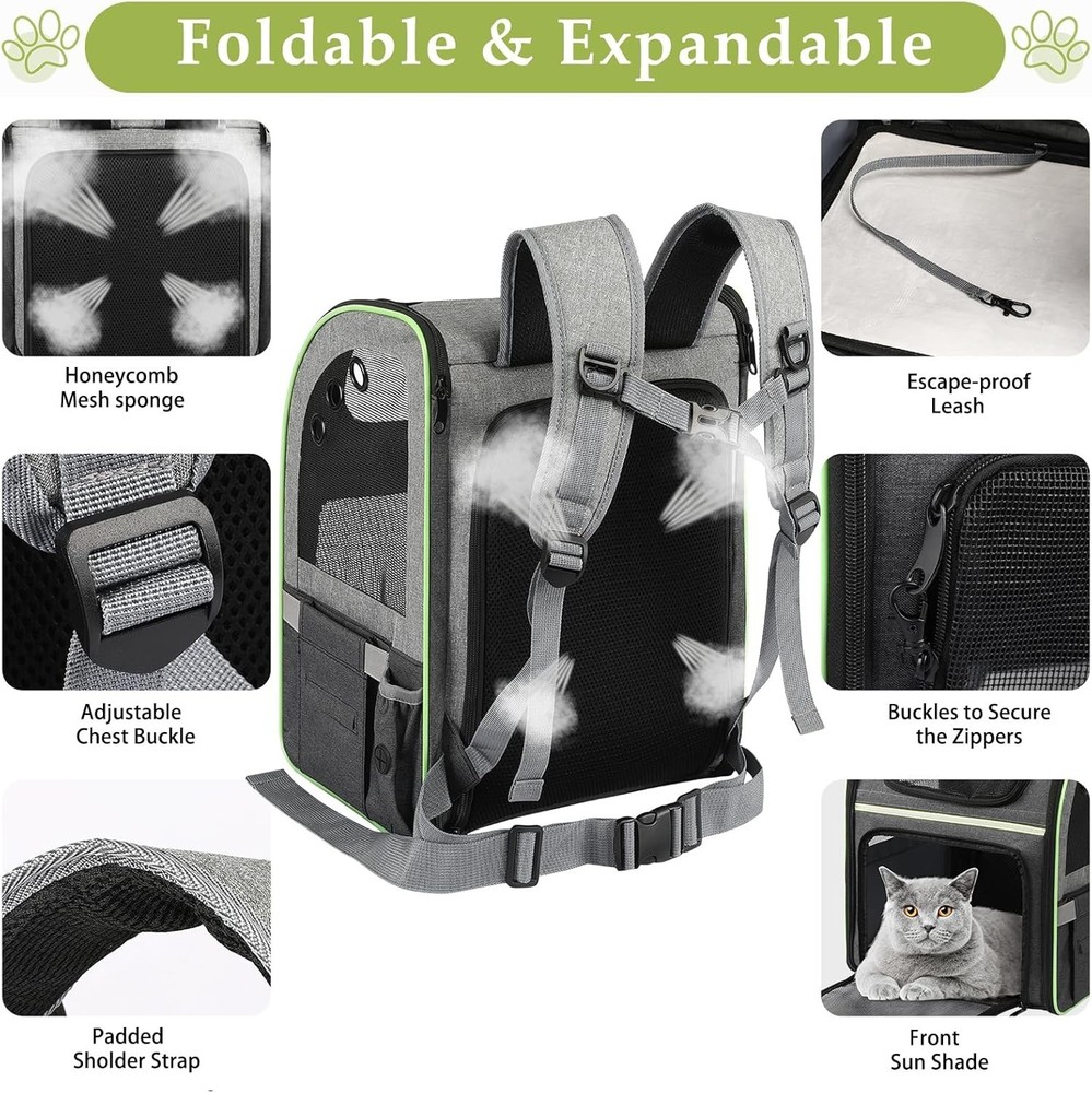 Cat Carrier Backpack, Large Cat Backpack Carrier Soft, Expandable Airline App...