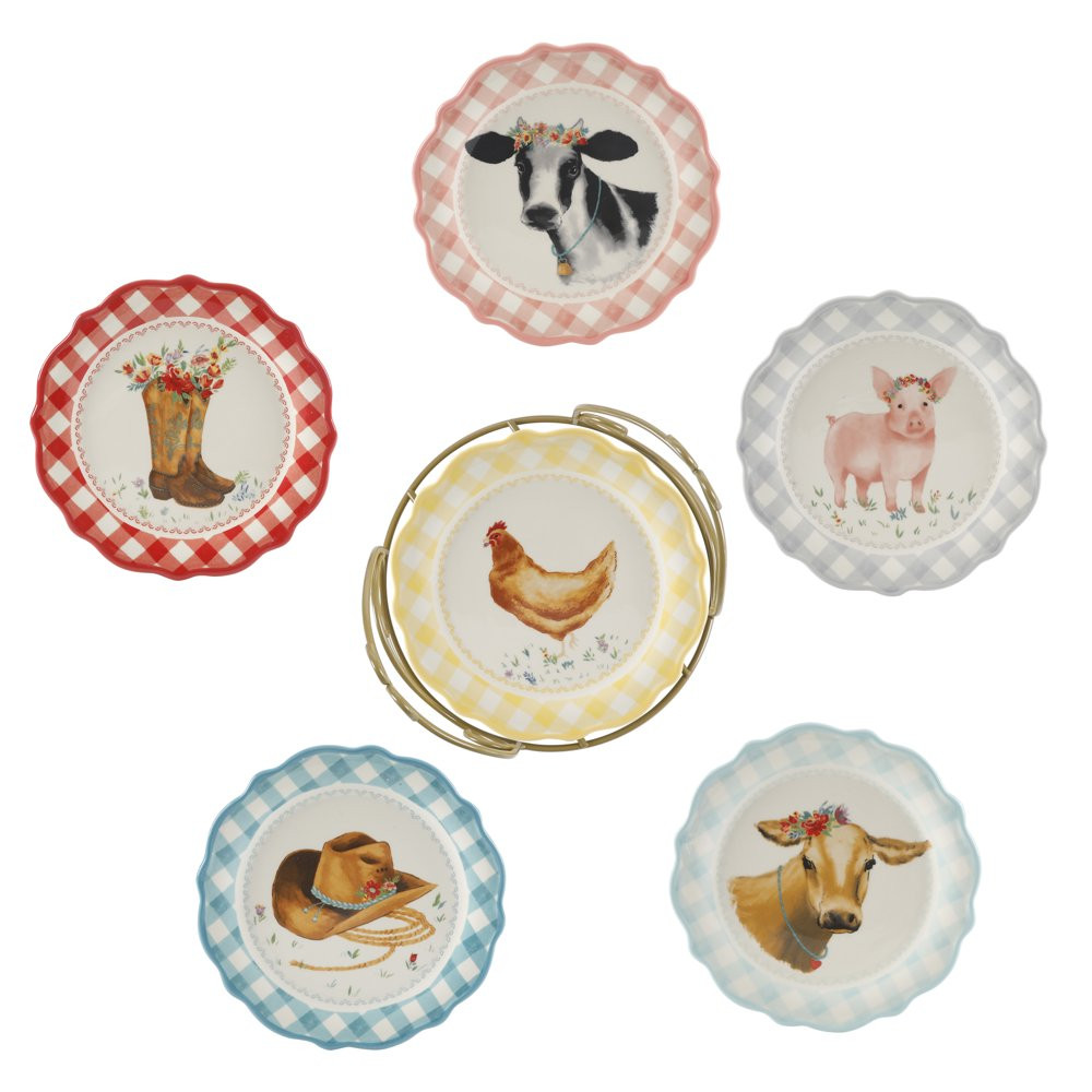 Stylish Serving Plates with Storage Wire Rack Set Dinner Plates 7-Piece