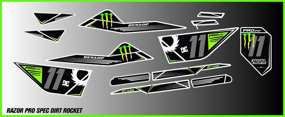 Razor Pro Spec Dirt Rocket Graphics kit decals THICK AND HIGH GLOSS ......