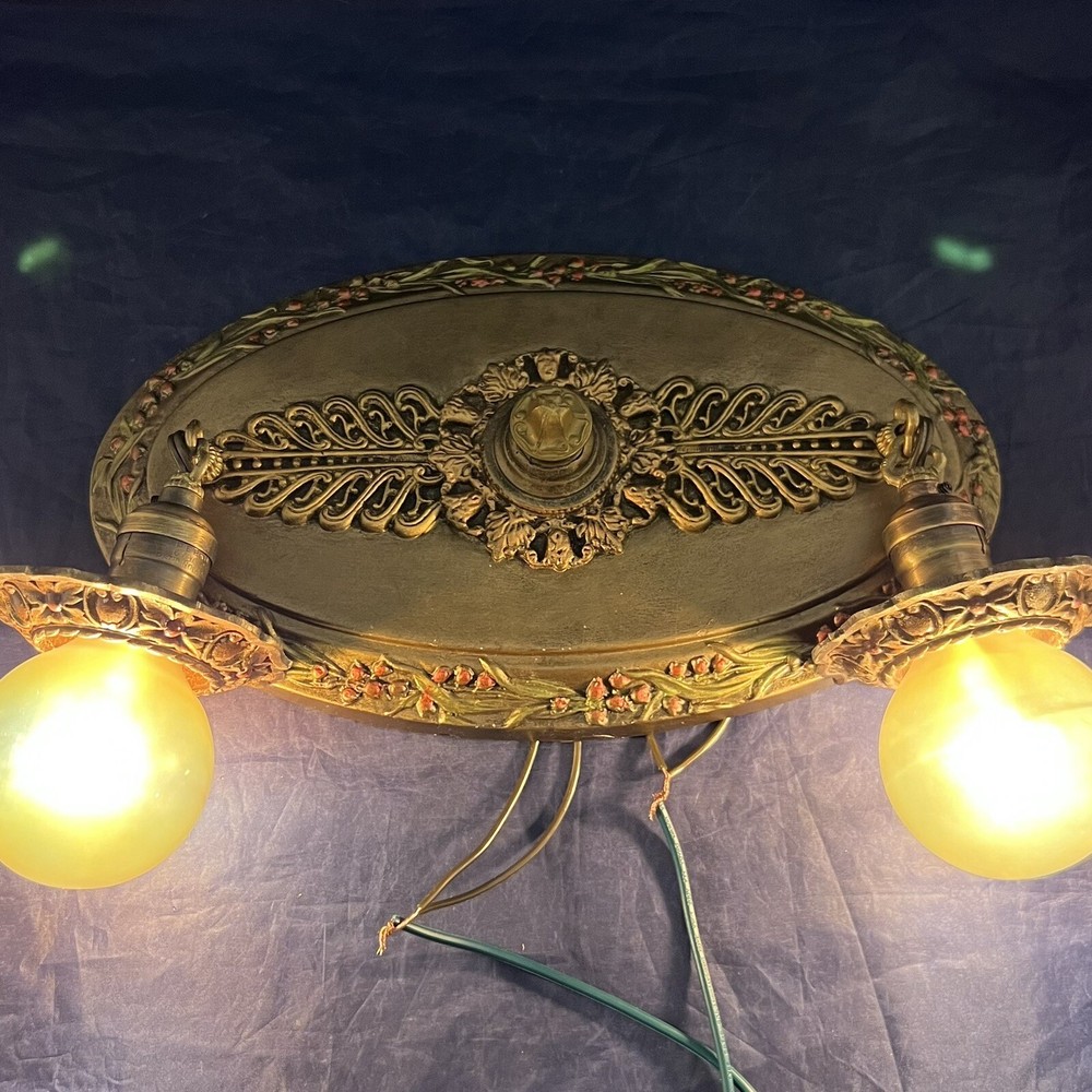 Single Antique Rare Flush Mount Two Socket Fixture Wired Beautiful 3H